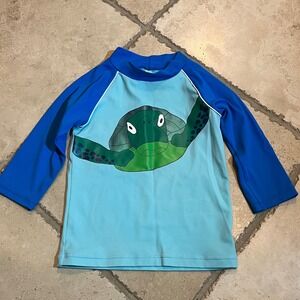 Mini Boden Boys size 4-5Y Rash Guard Swim Shirt 3/4 Sleeve Turtle Print UPF 40+